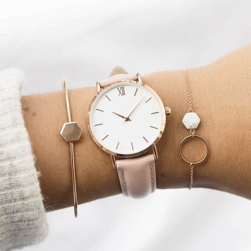 Relojes de moda para mujer, relojes de cuarzo de cuero para damas