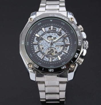 Metal style hollow multi-scale casual automatic mechanical steel belt watch