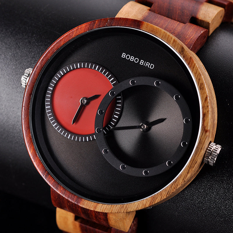 BOBO BIRD 薄型メンズ腕時計 オリジナルウッドウォッチ 2タイムゾーン表示 クォーツ腕時計 horloges mannen 