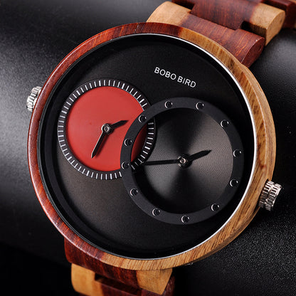 BOBO BIRD 薄型メンズ腕時計 オリジナルウッドウォッチ 2タイムゾーン表示 クォーツ腕時計 horloges mannen 