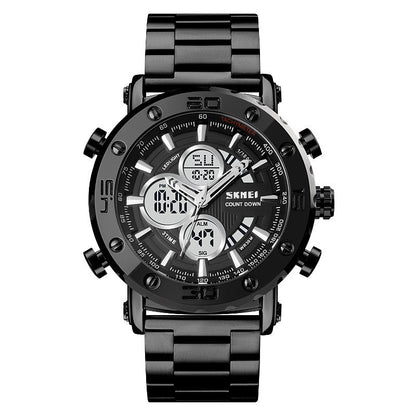 Reloj electrónico deportivo multifuncional con banda de acero para hombre