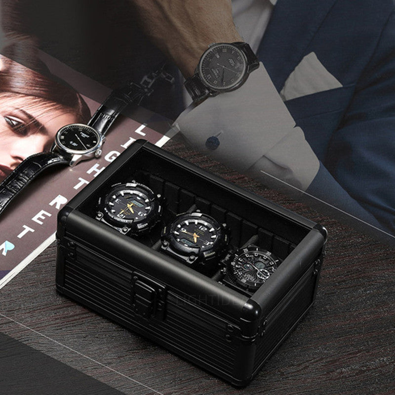 Movable Aluminum Alloy Transparent Display Watch Box With Partition