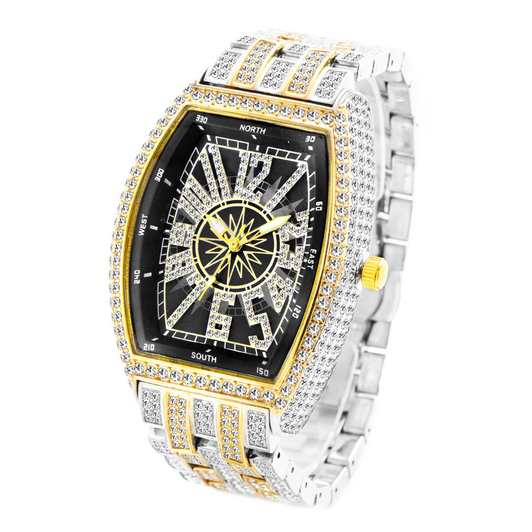 Reloj para hombre con esfera grande y diamantes en forma de cubo