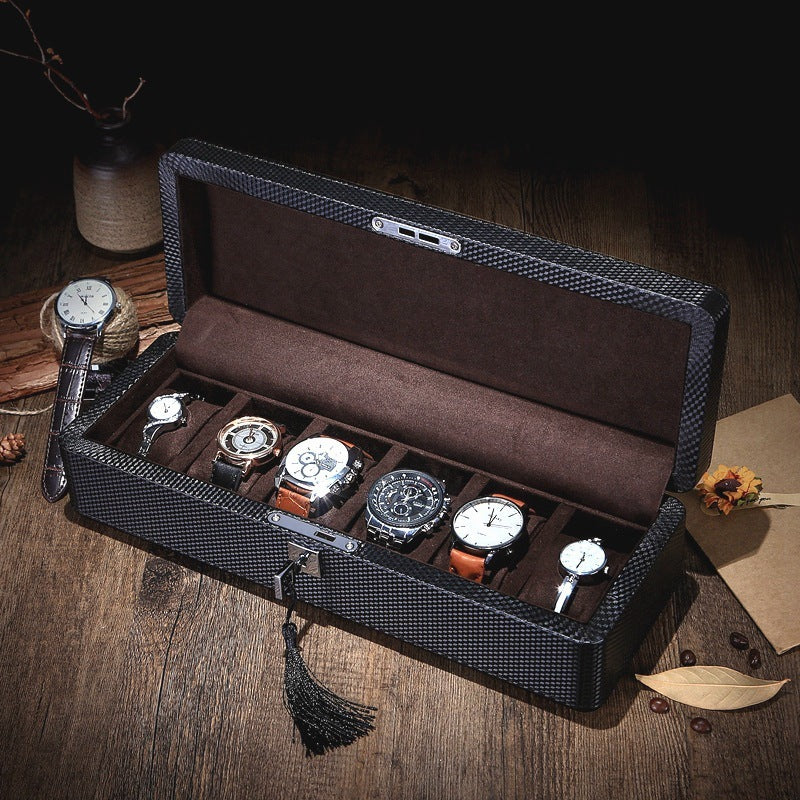 Carbon Fiber Leather Simple Style Watch Storage Box