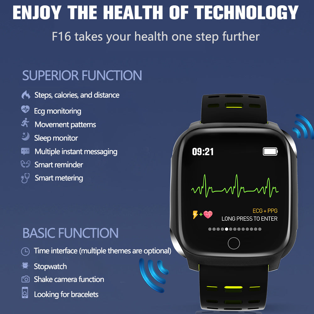 F16 Smart Watch ECG monitorea la presión arterial y la frecuencia cardíaca