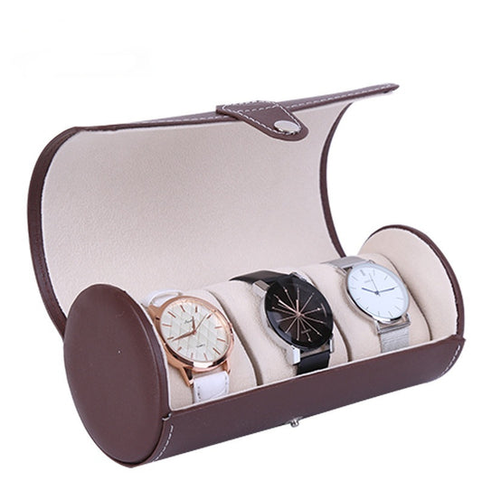 3-position Cylinder Watch Box Round Jewelry Storage Box Leather Watch Box Sub-watch Packaging Box