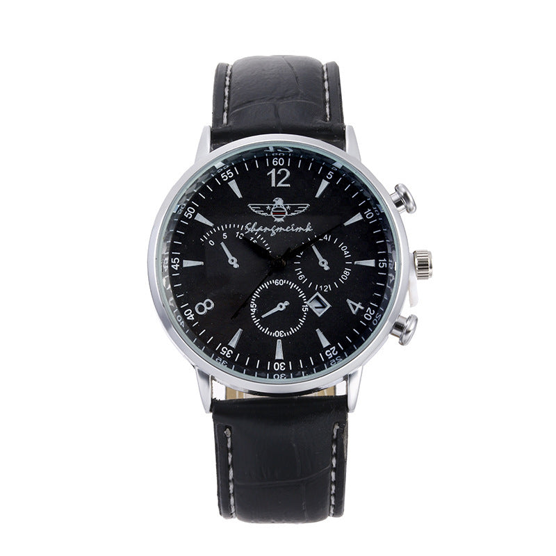 Reloj de cuarzo con correa y calendario sencillo para hombre