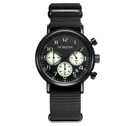 Multi-function three-eye calendar quartz watch