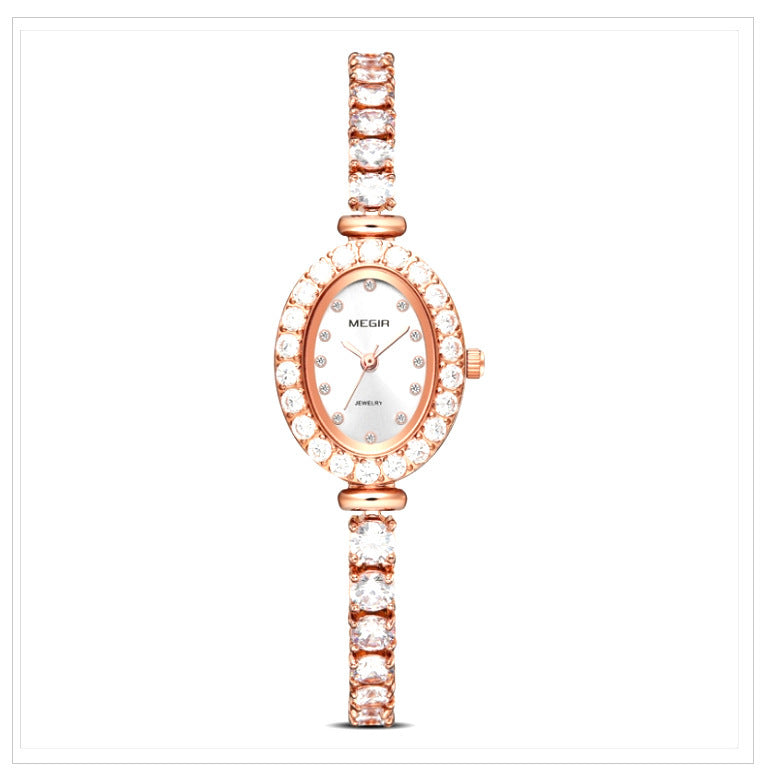 Reloj de cuarzo femenino con diamantes de lujo ligero.