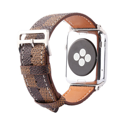 Compatible with Apple, Watch strap iwtch strap checkered iWatch leather watchband