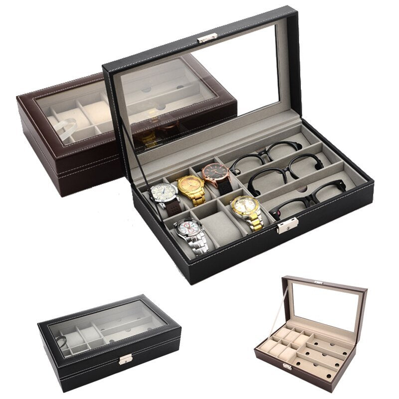 Watch Box Stock Wooden Glasses Case Pu Watch Jewelry Box