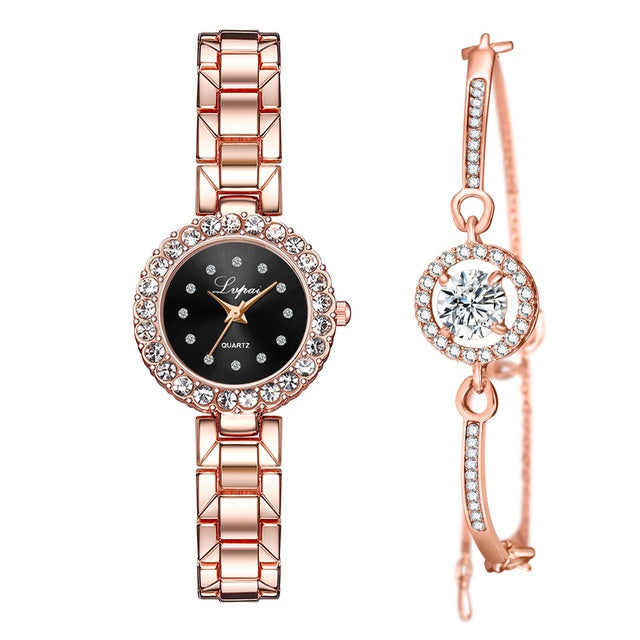 Relojes-Conjunto Brazalete Reloj Pulsera Reloj de Pulsera Cuarzo Mujer Moda Señoras Marca Lujo