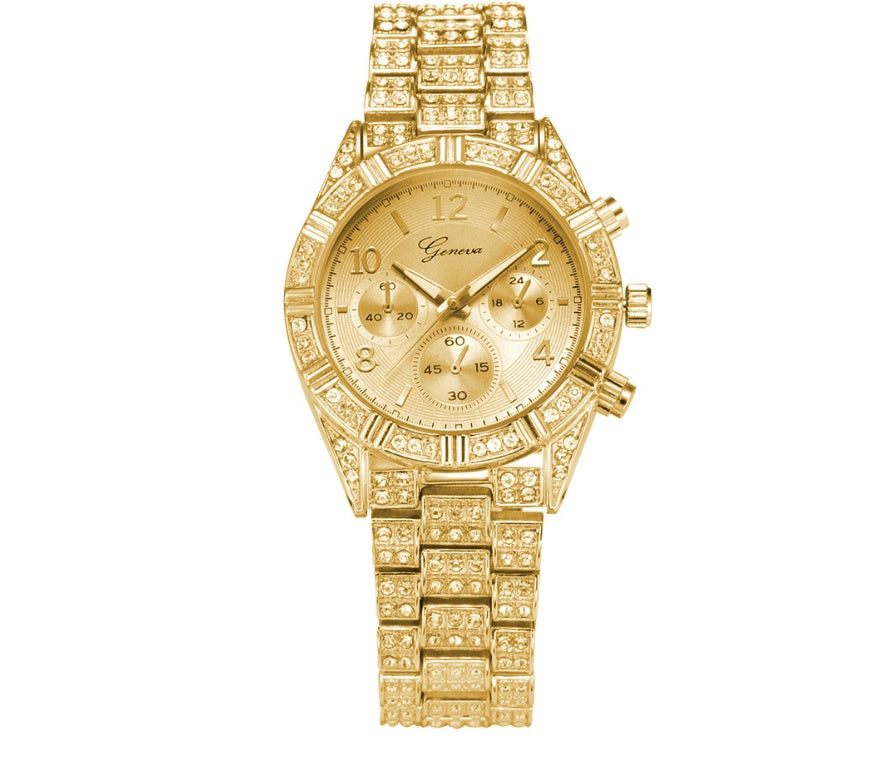 Reloj de pulsera analógico de cuarzo de cristal para mujer, reloj de pulsera de acero inoxidable de lujo de Ginebra, reloj deportivo para hombre y mujer