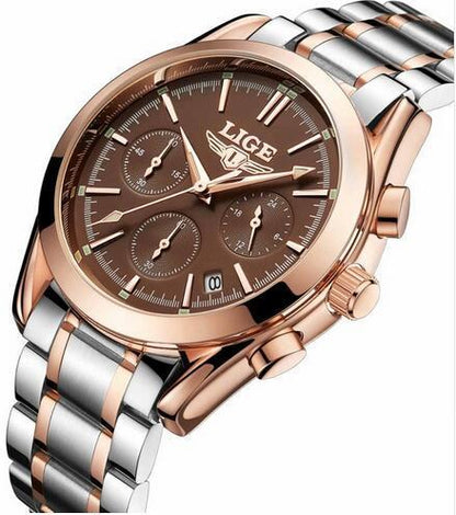 Men's sports quartz watch waterproof steel belt men's watch calendar multi-function watch business watch