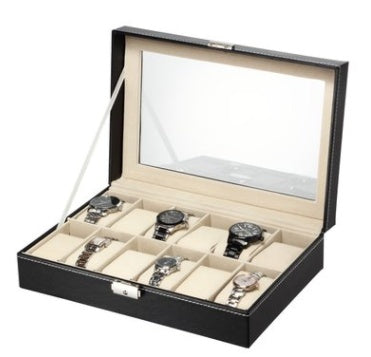 One-word lock 12-bit watch box pu leather watch packaging storage box 12-bit display box