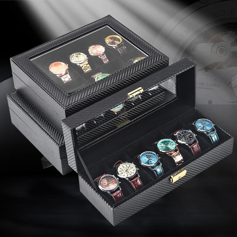 Watch storage box carbon fiber watch box skylight watch finishing collection display box