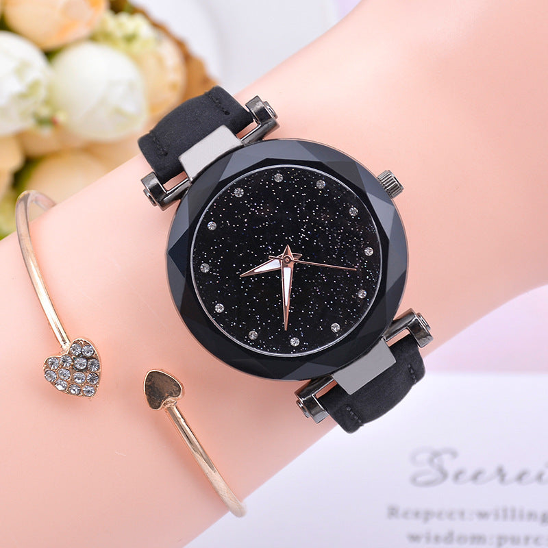 Reloj de cielo estrellado para mujer, reloj luminoso de cuarzo con cinturón