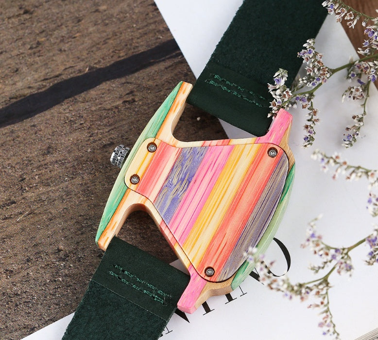 New wooden quartz watch Fashion color digital digital character triangle dial