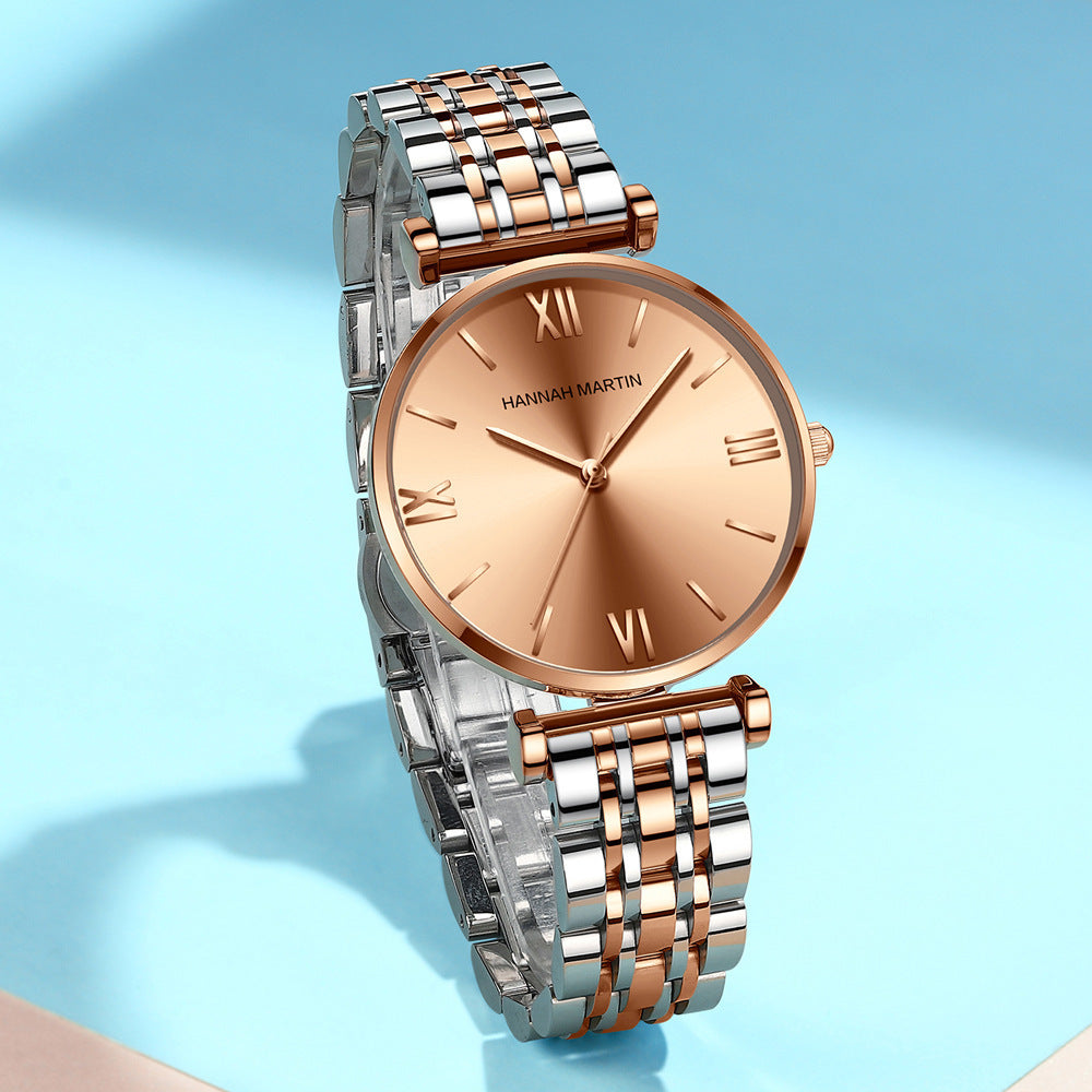 Reloj con correa de acero inoxidable macizo para mujer