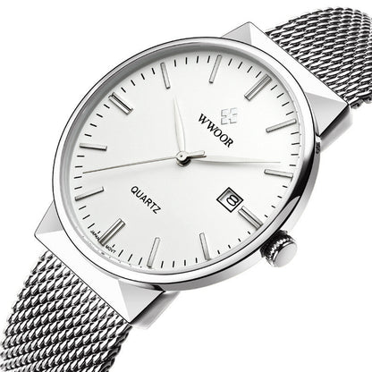 Men's mesh belt quartz watch wholesale ultra-thin waterproof steel