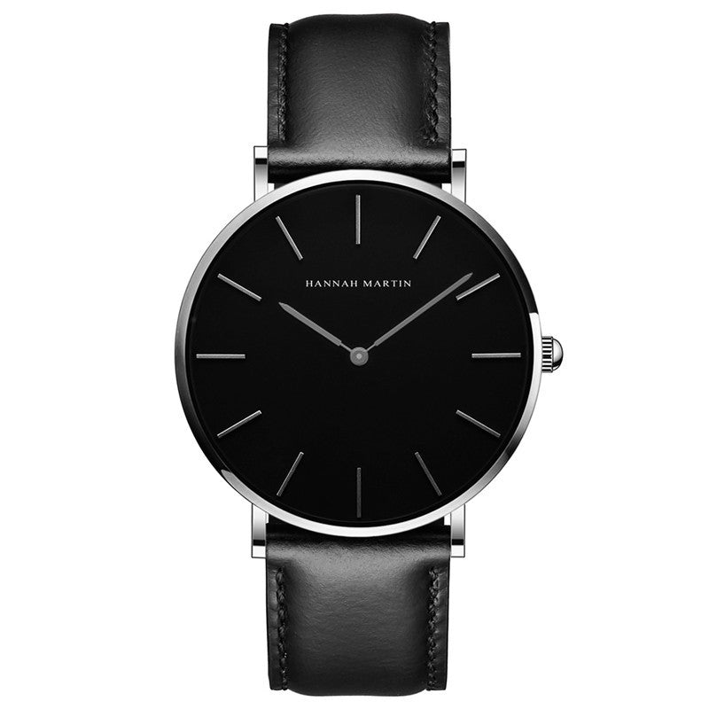 Movement men and women waterproof business casual black belt watch wish ultra-thin quartz watch