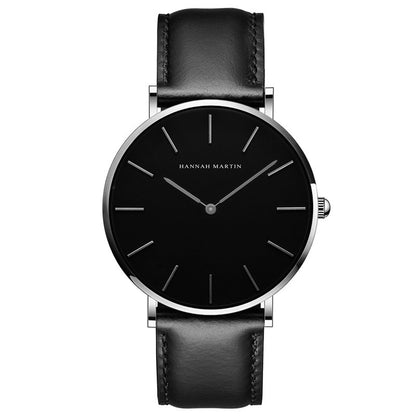 Movement men and women waterproof business casual black belt watch wish ultra-thin quartz watch