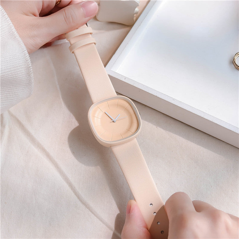 Reloj cuadrado minimalista japonés con diseño de leche y azúcar para mujer