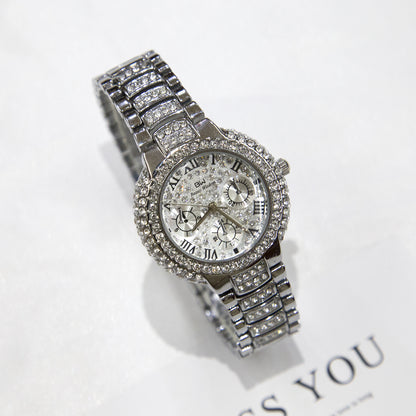 Women's three-eye full diamond watch