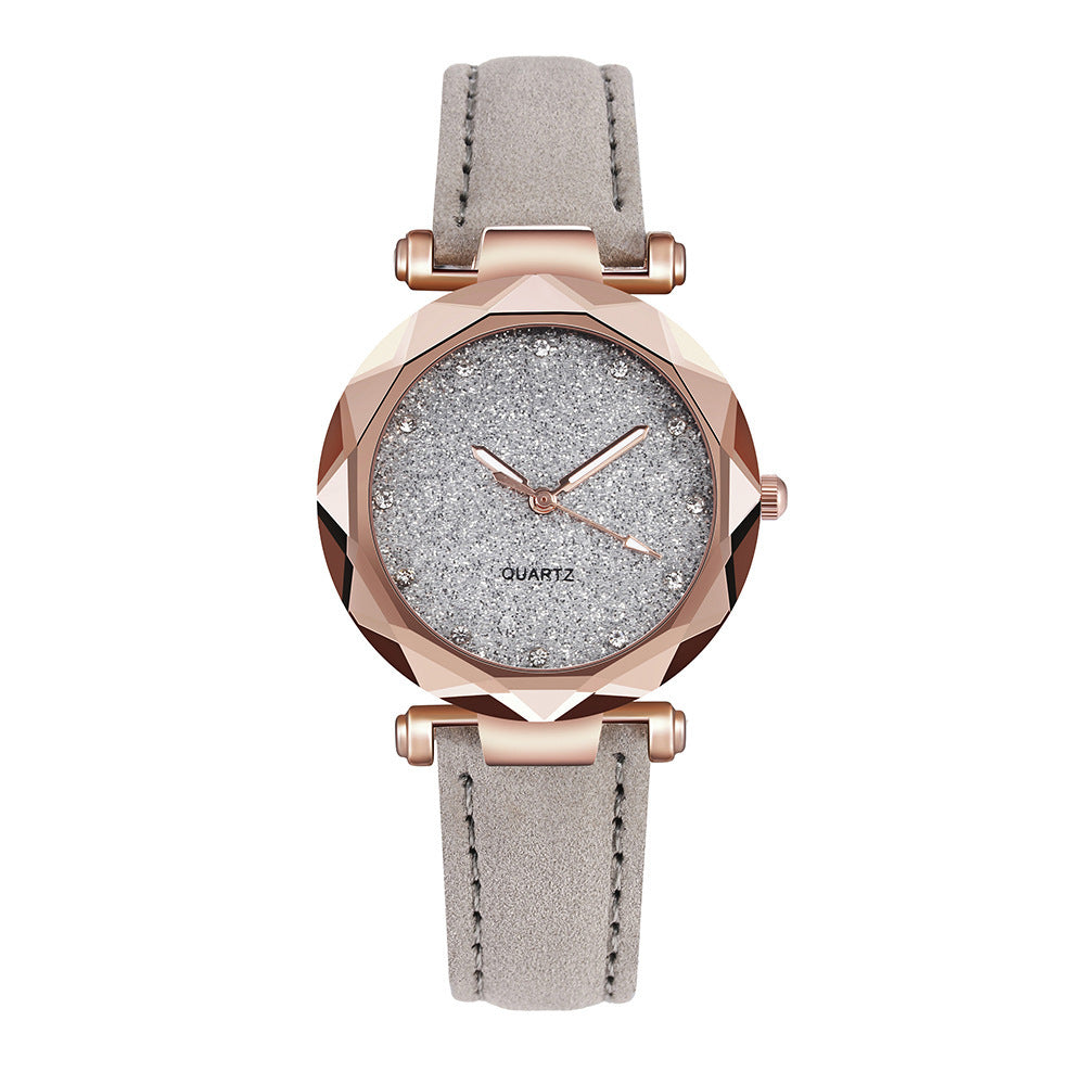 Reloj de pulsera informal para mujer, romántico, con diseño de cielo estrellado, de cuero y diamantes de imitación