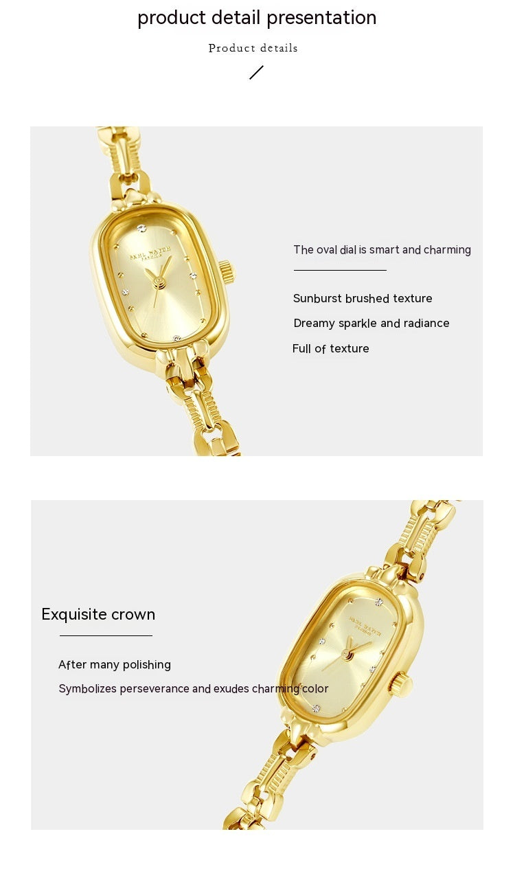 Medieval Pequeño Retro Pequeño Reloj Dorado Oval Luz Lujo Artístico Moda Cuarzo