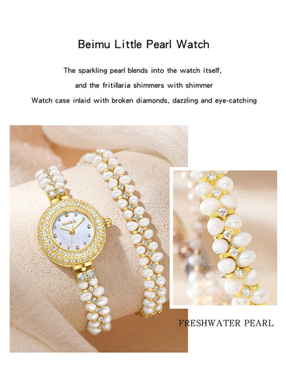 Reloj de perlas de agua dulce Joyería de moda de lujo asequible Señoras llenas de diamantes