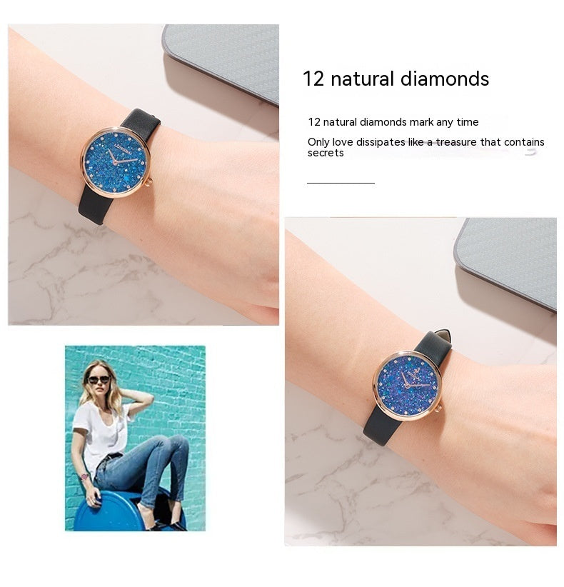 Reloj de mujer con diamantes pequeños simples y naturales de zafiro