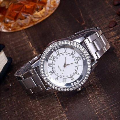 Reloj de oro rosa de la marca Vansvar, reloj de cuarzo con diamantes de imitación de lujo para mujer, relojes de pulsera casuales de acero inoxidable para mujer, reloj femenino