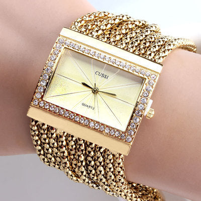 Reloj cuadrado con diamantes de imitación