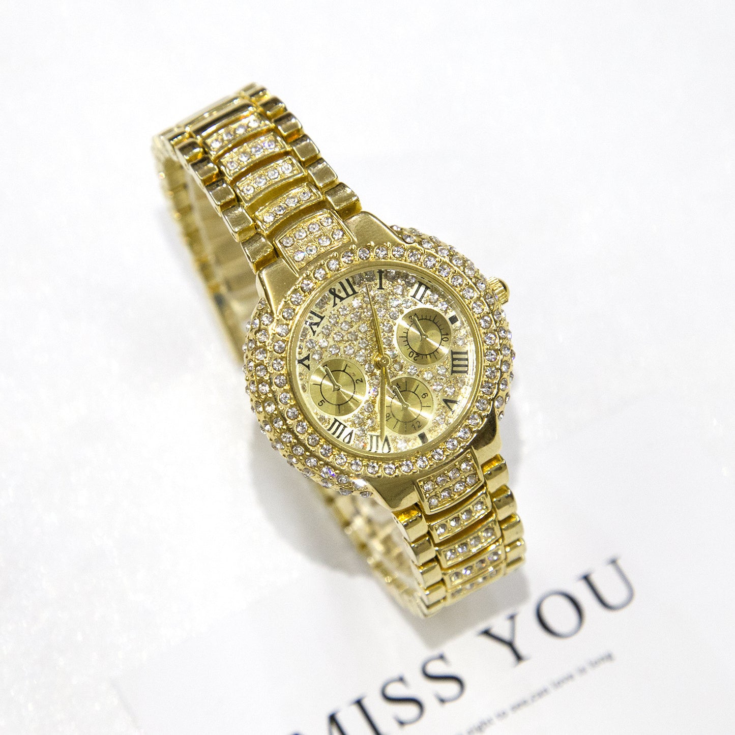 Women's three-eye full diamond watch