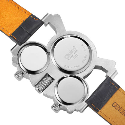 Dual movement leather men's watch