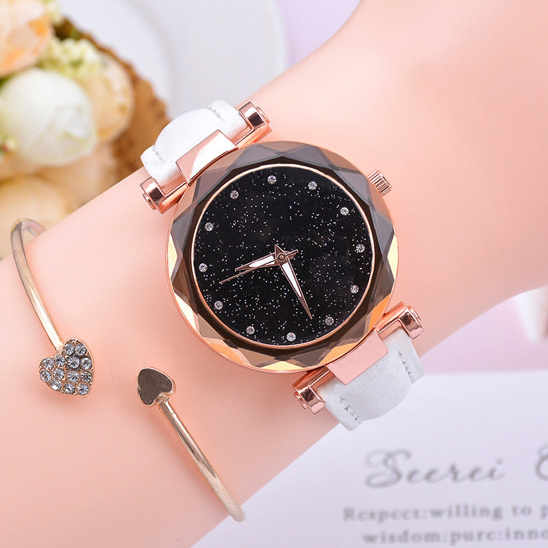 Reloj de cielo estrellado para mujer, reloj luminoso de cuarzo con cinturón