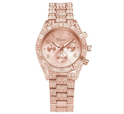 Reloj de pulsera analógico de cuarzo de cristal para mujer, reloj de pulsera de acero inoxidable de lujo de Ginebra, reloj deportivo para hombre y mujer