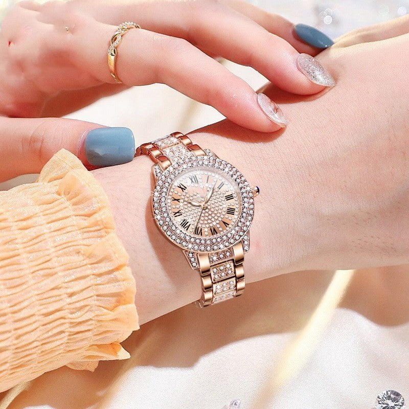 Exquisite And Elegant Sparkling Quartz Watch With Diamonds