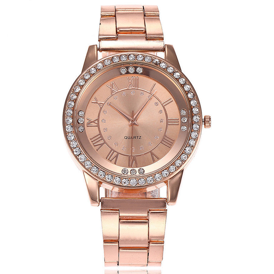 Reloj de oro rosa de la marca Vansvar, reloj de cuarzo con diamantes de imitación de lujo para mujer, relojes de pulsera casuales de acero inoxidable para mujer, reloj femenino