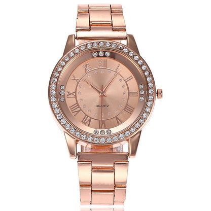 Reloj de oro rosa de la marca Vansvar, reloj de cuarzo con diamantes de imitación de lujo para mujer, relojes de pulsera casuales de acero inoxidable para mujer, reloj femenino