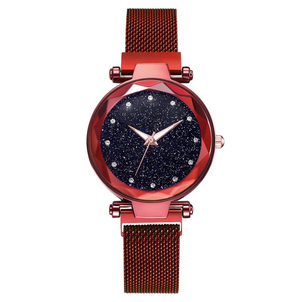 Conjunto de relojes de lujo para mujer, pulsera y hebilla magnética elegante a la moda, conjunto de reloj con cielo estrellado para mujer