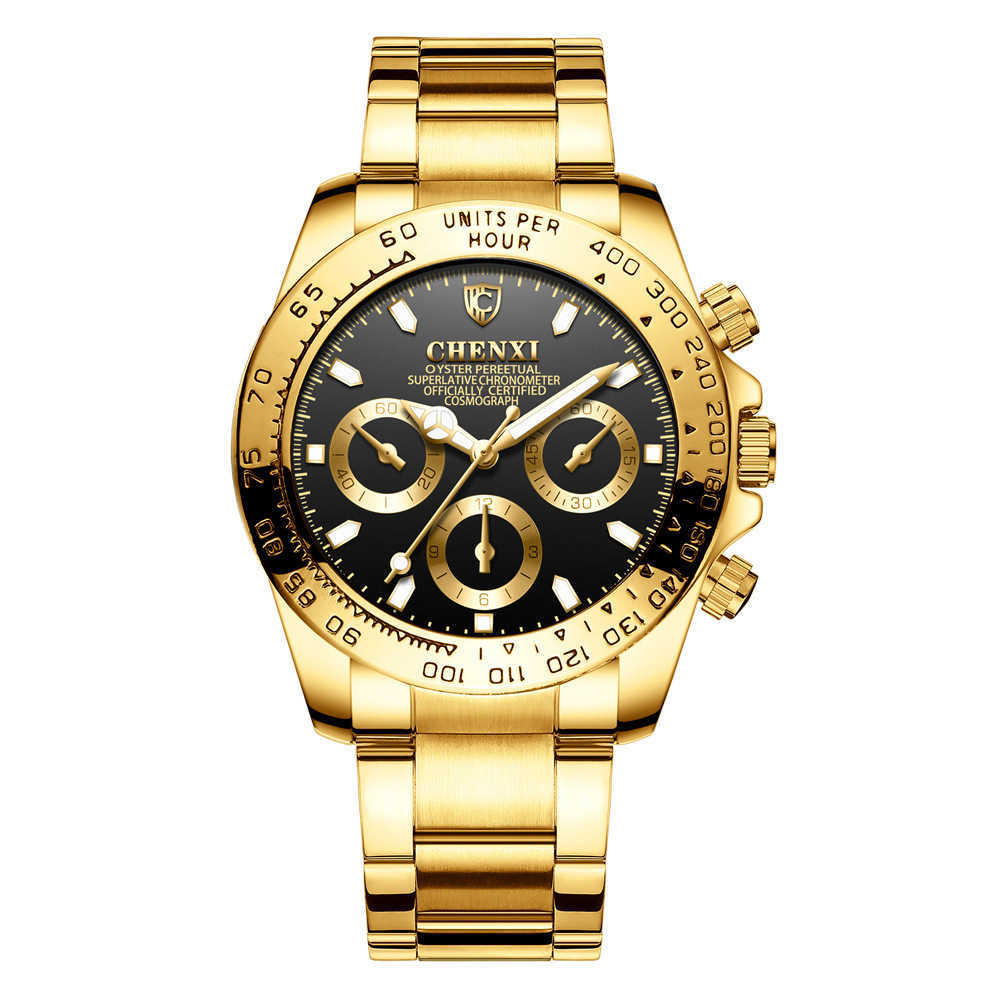 Reloj de negocios para hombre, resistente al agua, luminoso, con revestimiento dorado galvanizado