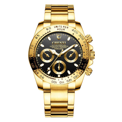Reloj de negocios para hombre, resistente al agua, luminoso, con revestimiento dorado galvanizado