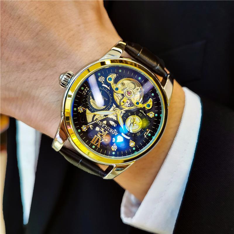 Reloj mecánico totalmente automático Tourbillon resistente al agua para hombre a la moda