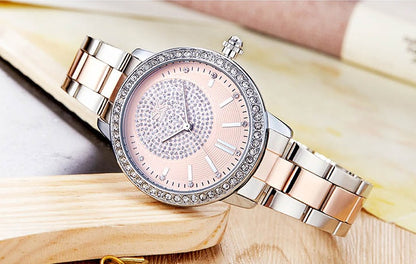 Women's fashion diamond-studded steel business watch