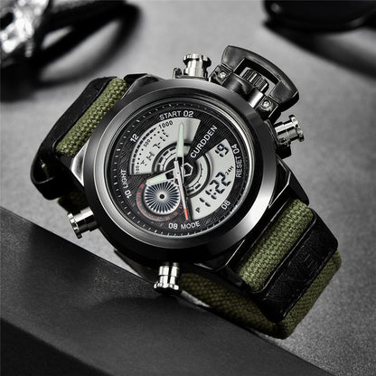 Reloj electrónico de doble pantalla con correa de nailon