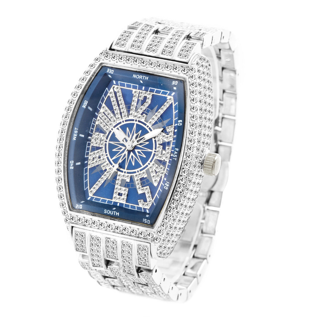 Reloj para hombre con esfera grande y diamantes en forma de cubo