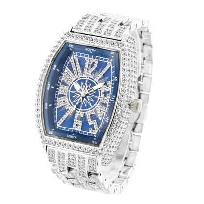 Reloj para hombre con esfera grande y diamantes en forma de cubo