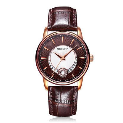 Leather waterproof quartz calendar ladies watch